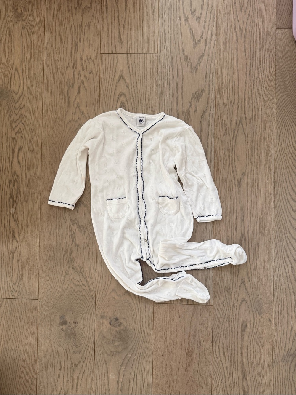 Petit Bateau White Knotted Footed Onesie - 24M